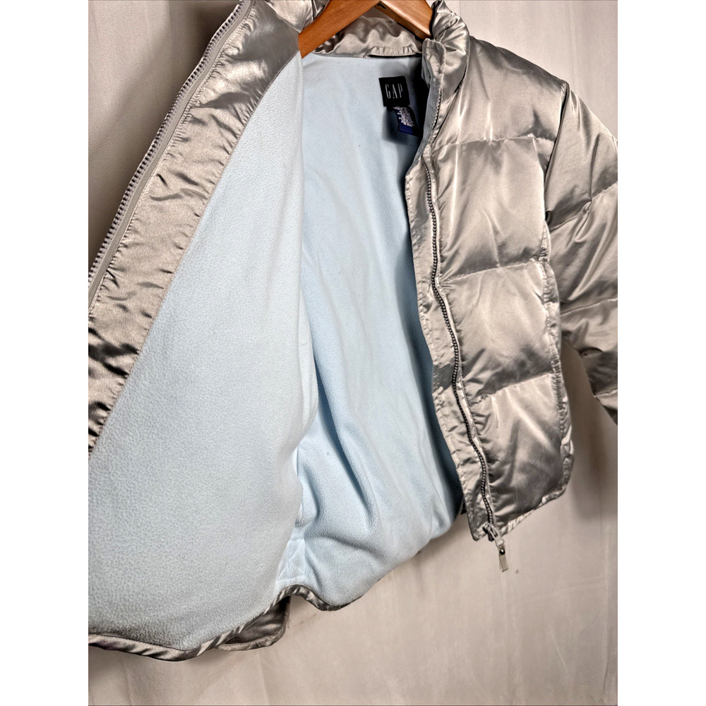 Vintage Y2K Gap Silver Puffer Jacket Girl's Size XL Down Filled Fleece Lined GUC - Picture 11 of 11